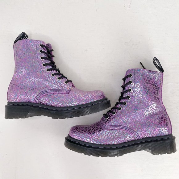 NWOB Dr. Martens Purple Metallic 1460 Pascal Snake Lace Up Boots Women's Size 5 - Picture 7 of 12